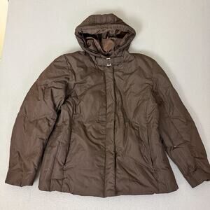 Athletic Works Women’s 2X Brown Hooded Puffer Jacket Down Blend Coat